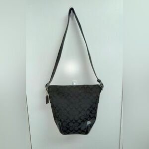 COACH #6076 Black Signature Jacquard Bucket Hobo Shoulder Bag EUC